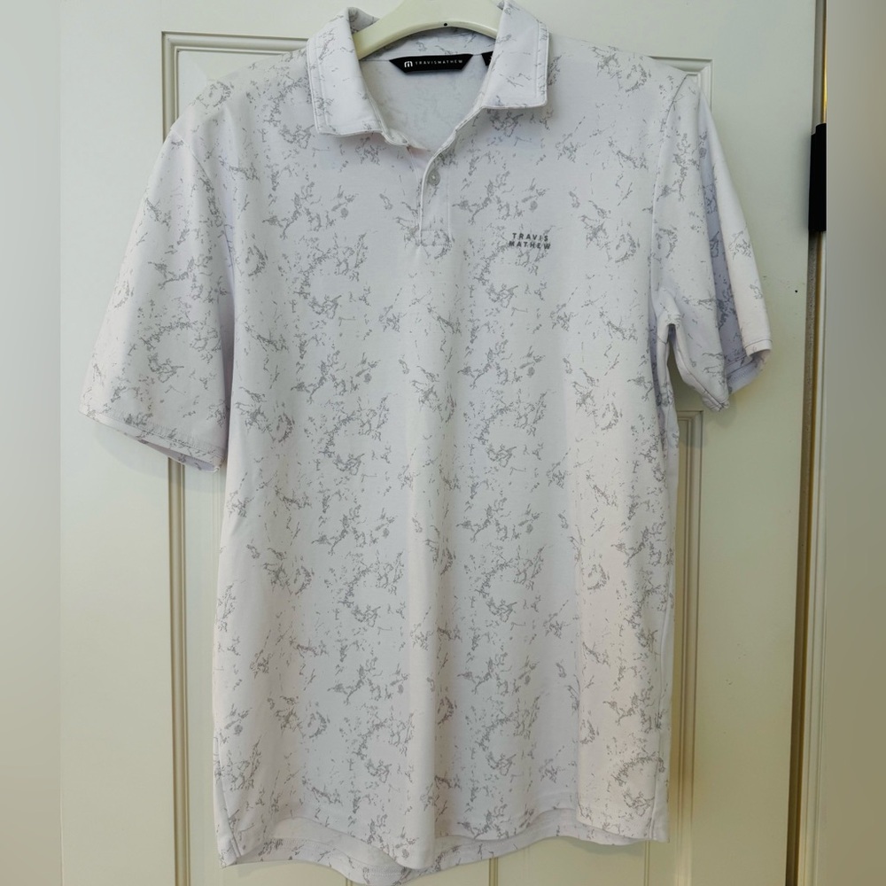 Travis Mathew white and gray Patterned Polo golf shirt